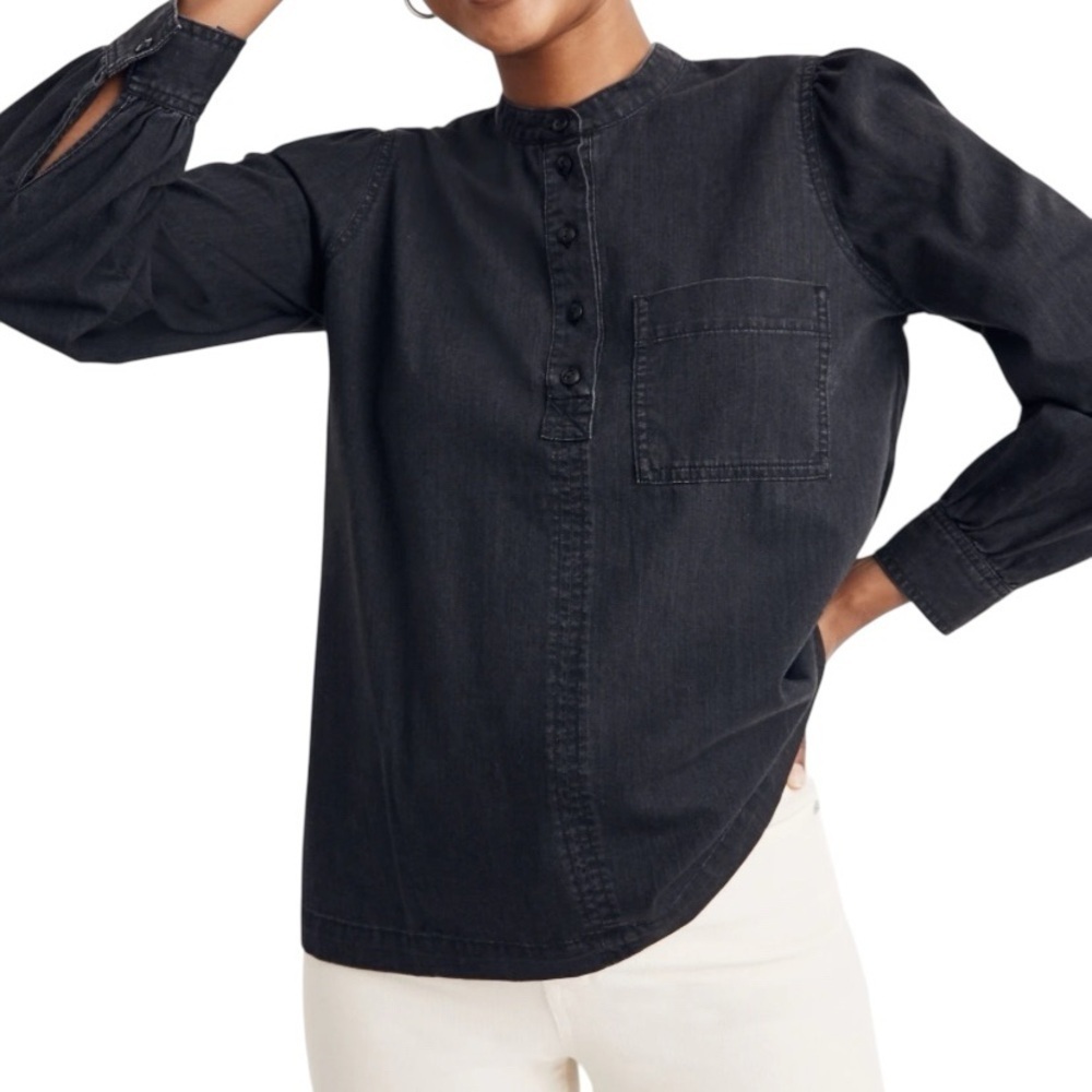 Madewell Denim Popover Jean Shirt Black Shrader Wash Boho Western